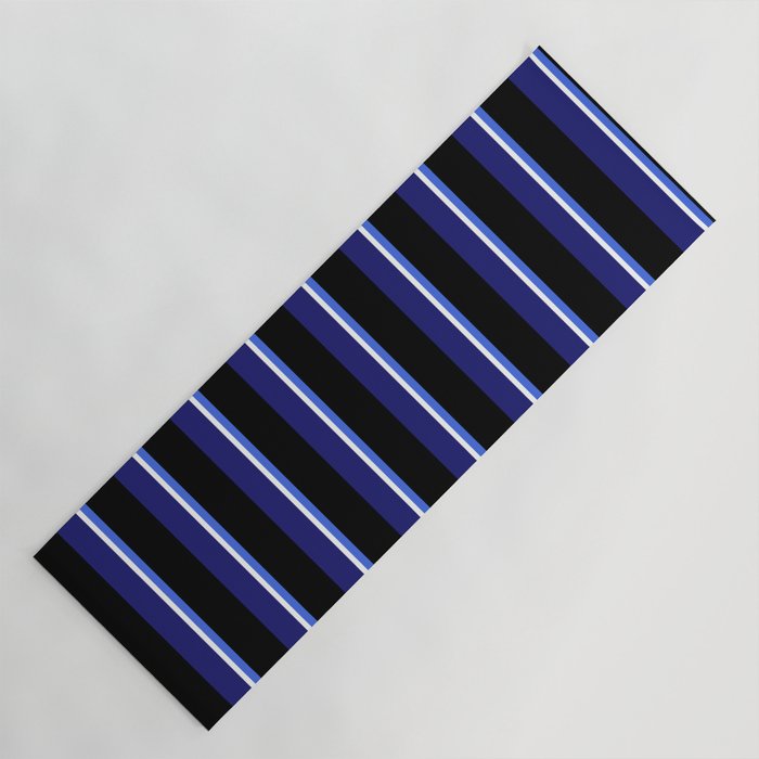 Royal Blue, Black, Midnight Blue & White Colored Striped Pattern Yoga Mat
