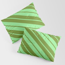 [ Thumbnail: Light Green & Green Colored Lines Pattern Pillow Sham ]