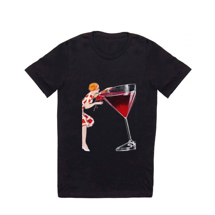 Woman Big Glass Cocktail Vintage Old Wine T Shirt