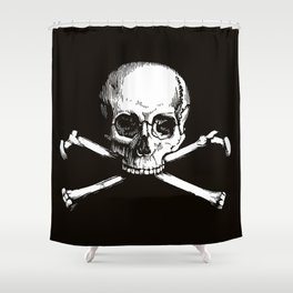 Skull and Crossbones | Jolly Roger | Pirate Flag | Black and White | Shower Curtain