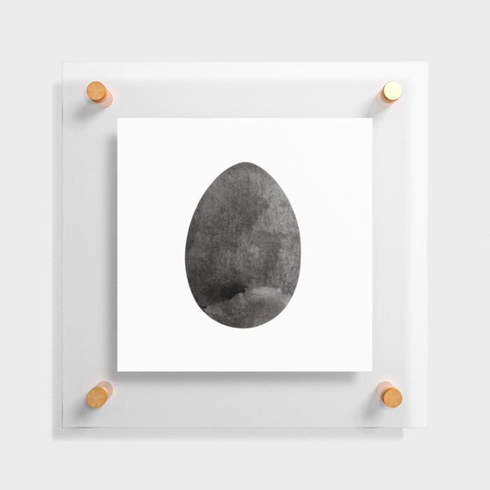 Flat Easter egg symbol. Cooking and food sign. Bird eggshell logo. Monochrome black-white watercolor isolated on white. Design for background, cover and packaging, Easter and food illustration, greeting card. Floating Acrylic Print