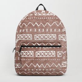 Brown and White Bow Tie Zig Zag Mud Cloth Pattern Backpack