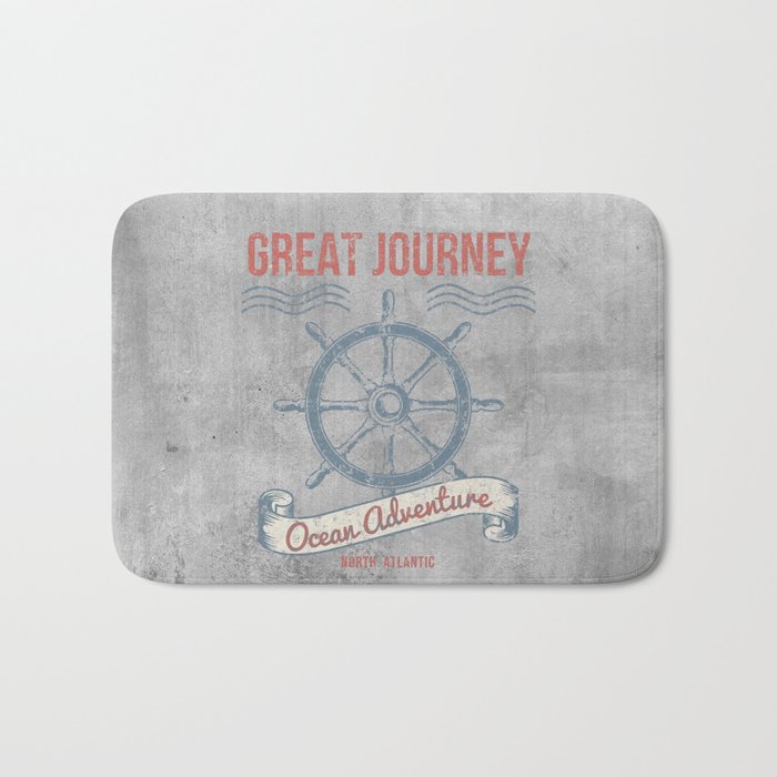 Maritime Design- Great Journey Ocean Adventure on gray abstract background Bath Mat