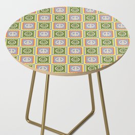 Funky Checkered Smileys and Peace Symbol Pattern \\ Multicolor Side Table