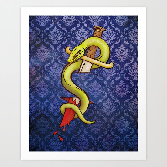 Knife and Snake tattoo print Art Print