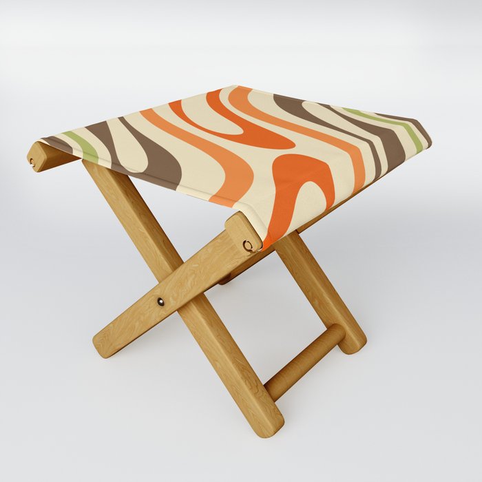 Wavy Loops Abstract Pattern in Retro Orange Brown Green Folding Stool