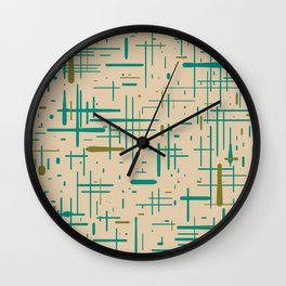 Mid-Century Modern Kinetikos Pattern in Midcentury Teal Beige Olive Wall Clock
