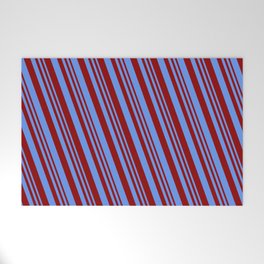 [ Thumbnail: Dark Red & Cornflower Blue Colored Lined/Striped Pattern Welcome Mat ]
