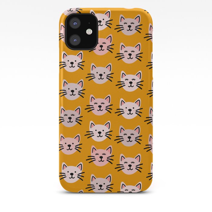 Cat pattern in mustard background iPhone Case
