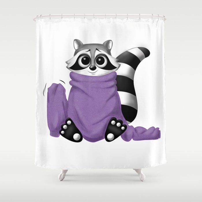 Raccoon With Too Big Purple Sweater On Shower Curtain By