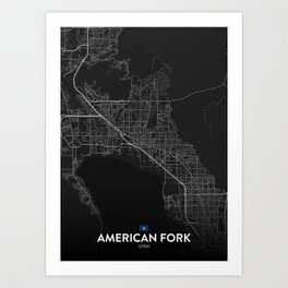 American Fork, Utah, United States - Dark City Map Art Print