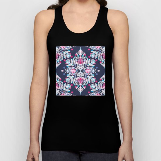Pastel Folk Art Pattern in soft navy, pink, mauve & white Unisex Tank Top