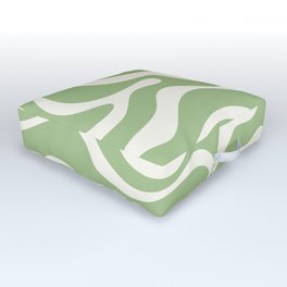 Modern Liquid Swirl Abstract Pattern in Light Sage Green and Cream Outdoor Floor Cushion
