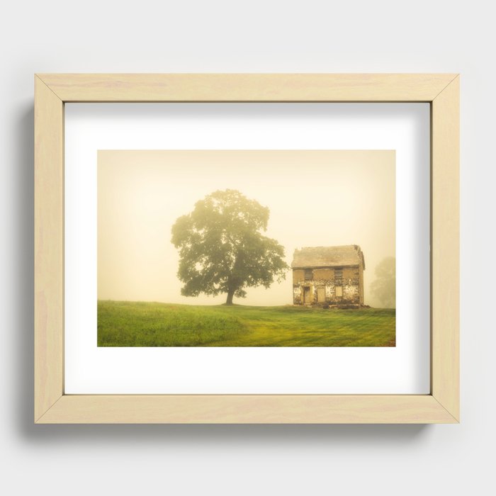 Abandoned House in Foggy Field Rustic Landscape Photograph Recessed Framed Print