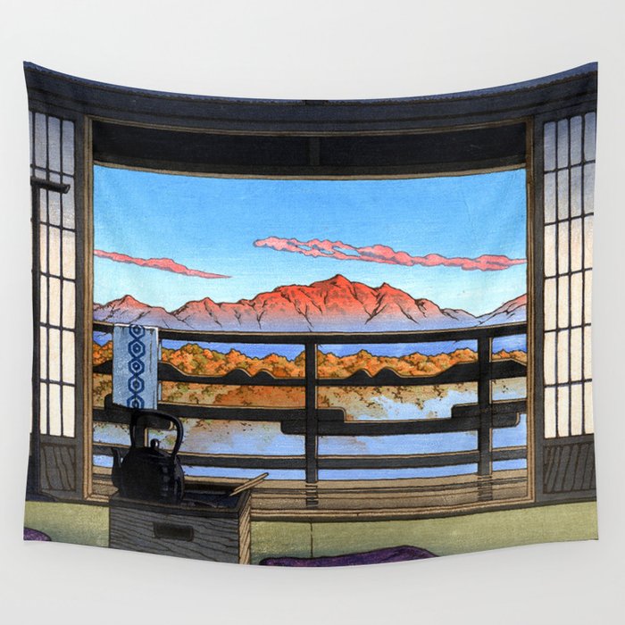Morning at the Araya Spa, Shiobara by Hasui Kawase Wall Tapestry