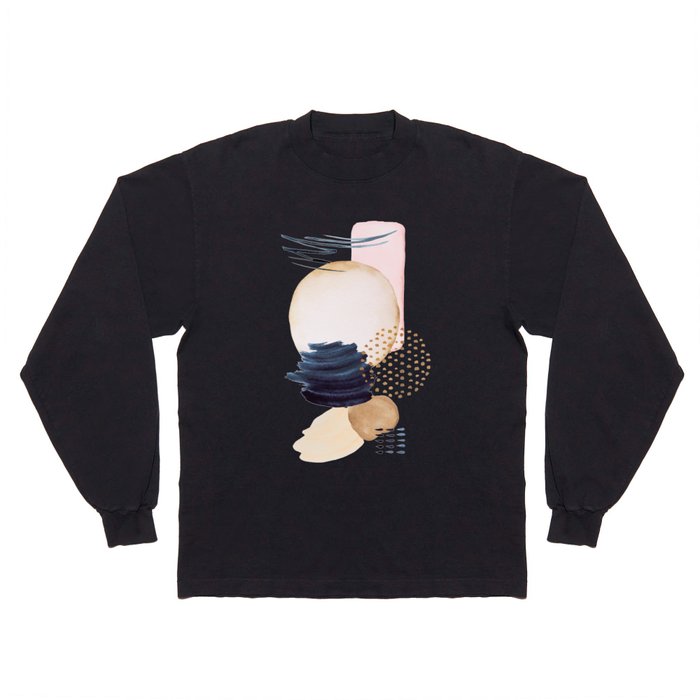 Watercolor dark blue and beige painted Abstract elements Long Sleeve T Shirt