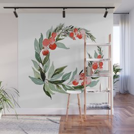 Scarlet Holiday Wreath Wall Mural