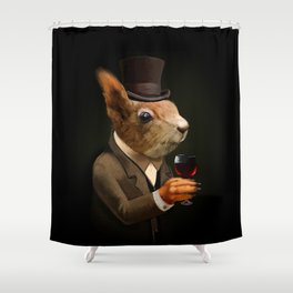 Sophisticated Pet -- Squirrel in Top Hat with glass of wine Shower Curtain