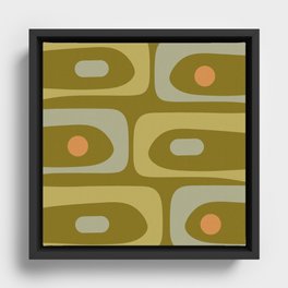 Mid-Century Modern Piquet Minimalist Abstract in Retro Olive Green Celadon Orange Framed Canvas