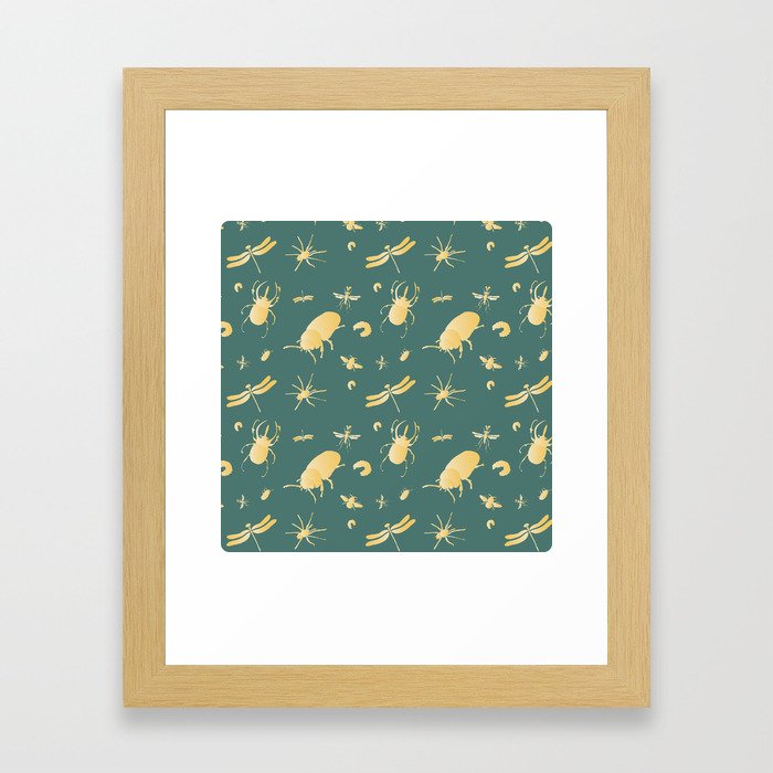 Insects are coming to town / Gold / Framed Art Print