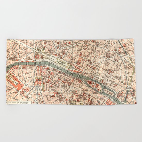 Vintage Map of Paris Beach Towel
