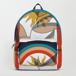 Abstract contemporary aesthetic poster with sun plant and geometric retro 70s rainbow boho wall art Backpack | Vacancy, Fine Art, Rainbows, Sunset, Sunrise, Shapes, Natural, Colorful, Round, Leaves 