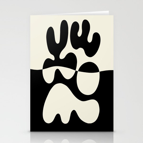 Mid Century Modern Organic Abstraction 235 Black and Ivory White Stationery Cards