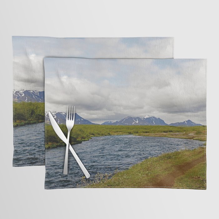 Bruarfoss in Iceland | Snowy mountains, cold waters and meadows Placemat