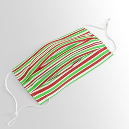 [ Thumbnail: Christmas Style Red, White & Green Colored Lines/Stripes Pattern Face Mask ]