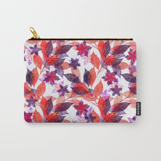 Red, or purple flowers and branches on a white background. Carry-All Pouch