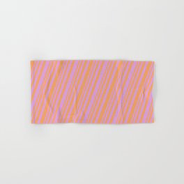 [ Thumbnail: Plum & Brown Colored Stripes/Lines Pattern Hand & Bath Towel ]