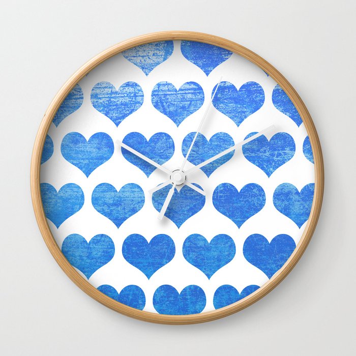 Raining Blue Hearts Wall Clock