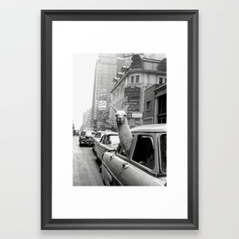 Llama Riding in Taxi, Black and White Vintage Print Framed Art Print