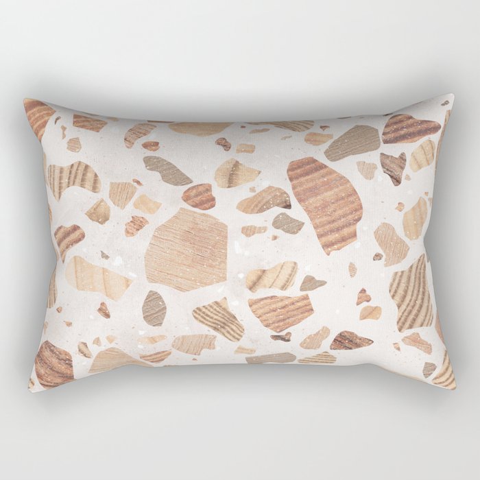 Terrazzo wood jesmonite brown white Rectangular Pillow