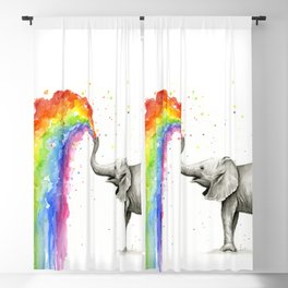 Baby Elephant Spraying Rainbow Blackout Curtain
