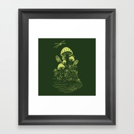 Mushroom, Frogs and Crystals with Dragofly Framed Art Print