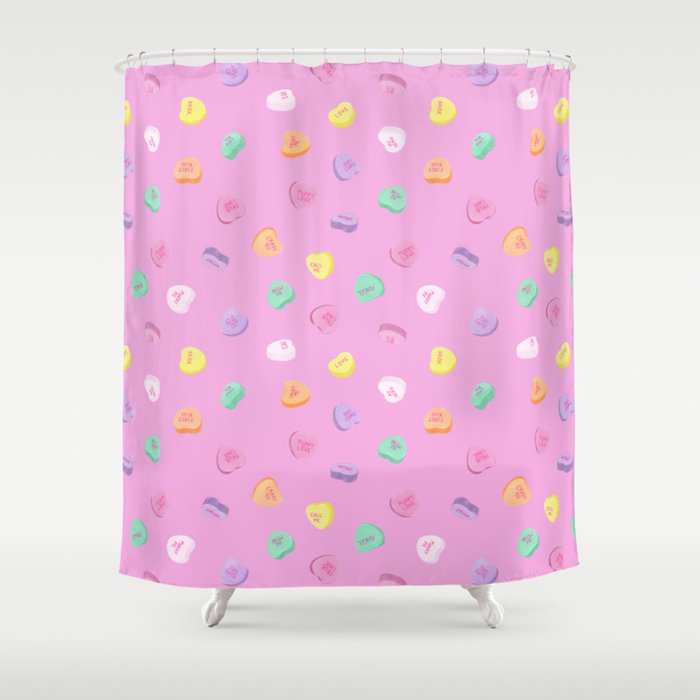 Valentines Day Candy Hearts Pattern - Pink Shower Curtain
