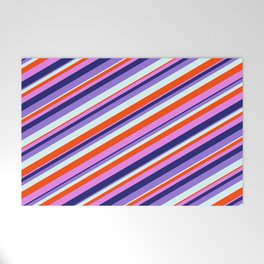 [ Thumbnail: Colorful Red, Violet, Midnight Blue, Purple, and Light Cyan Colored Lined Pattern Welcome Mat ]