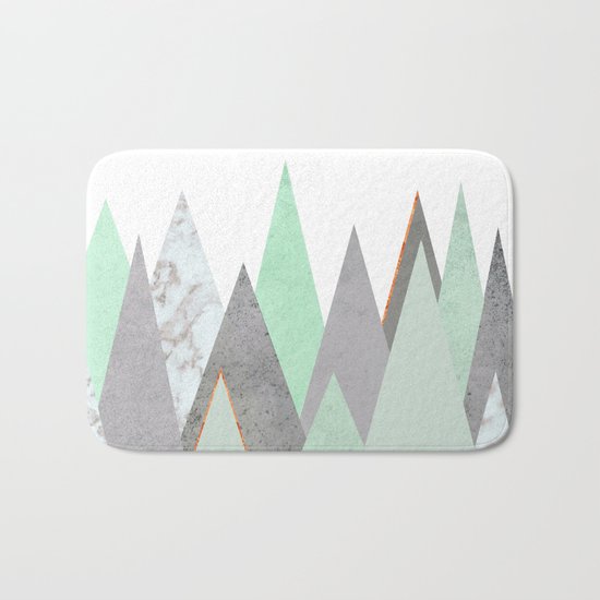 MINT COPPER MARBLE GRAY GEOMETRIC MOUNTAINS Bath Mat
