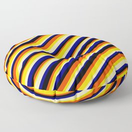 [ Thumbnail: Eye-catching Red, Yellow, Beige, Blue & Black Colored Striped Pattern Floor Pillow ]