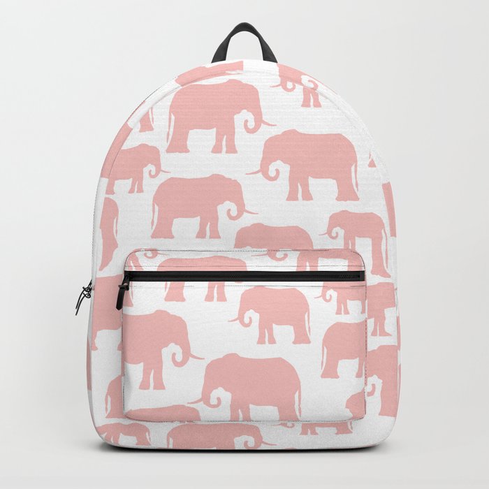 Gossamer Pink Elephant Silhouette Pattern on White Backpack