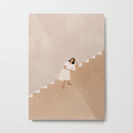 Girl Thinking on a Stairway Metal Print | Home Decor, Stairway, Simple, Minimalism, Minimal, Girl, Fine Art, Art, Color, Minimalist 
