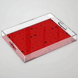 Red and Black Doodle Kitten Faces Pattern Acrylic Tray