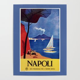 Napels Italy retro vintage travel ad Poster