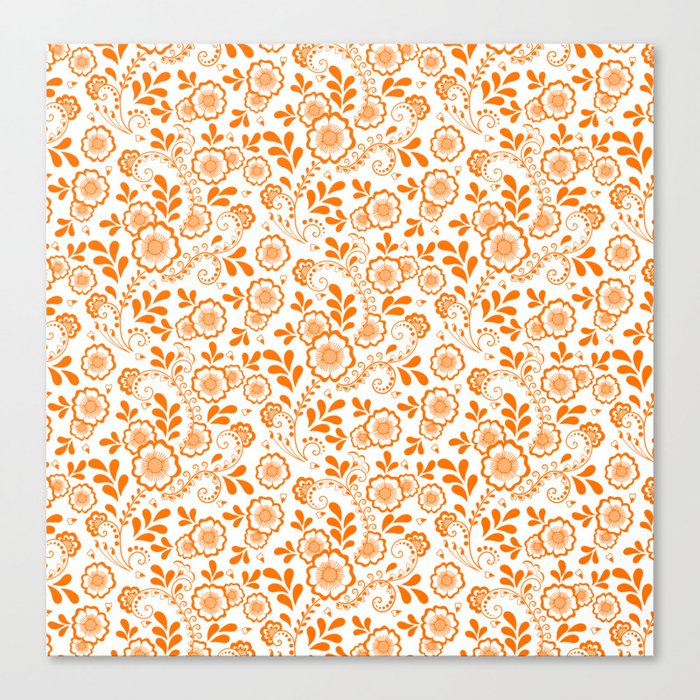 Orange Eastern Floral Pattern Canvas Print