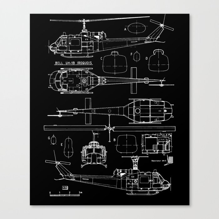 US Army Military Patriot Veteran UH 1 Helicopter Diagram Canvas Print