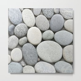 Grey Beige Smooth Pebble Collection Metal Print | Hard, Gravel, Smooth, Mineral, Unique, Grey, Nature, Purity, Photo, Monochrome 