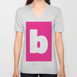 b (White & Dark Pink Letter) V Neck T Shirt