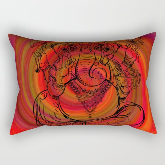 Lord Ganesha on Red Spiral Rectangular Pillow