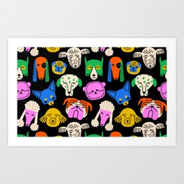 Funny colorful dog cartoon pattern Art Print
